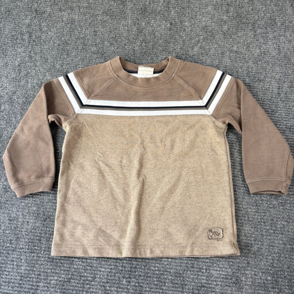 Xtreme Gear Boys Vintage 90s Ribbed Striped Long Sleeve Shirt Tan Brown Size L